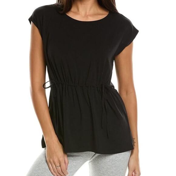 New With Tag Eileen Fisher Cap Sleeve Drawstring Jersey Top Black Size Medium - Picture 1 of 10